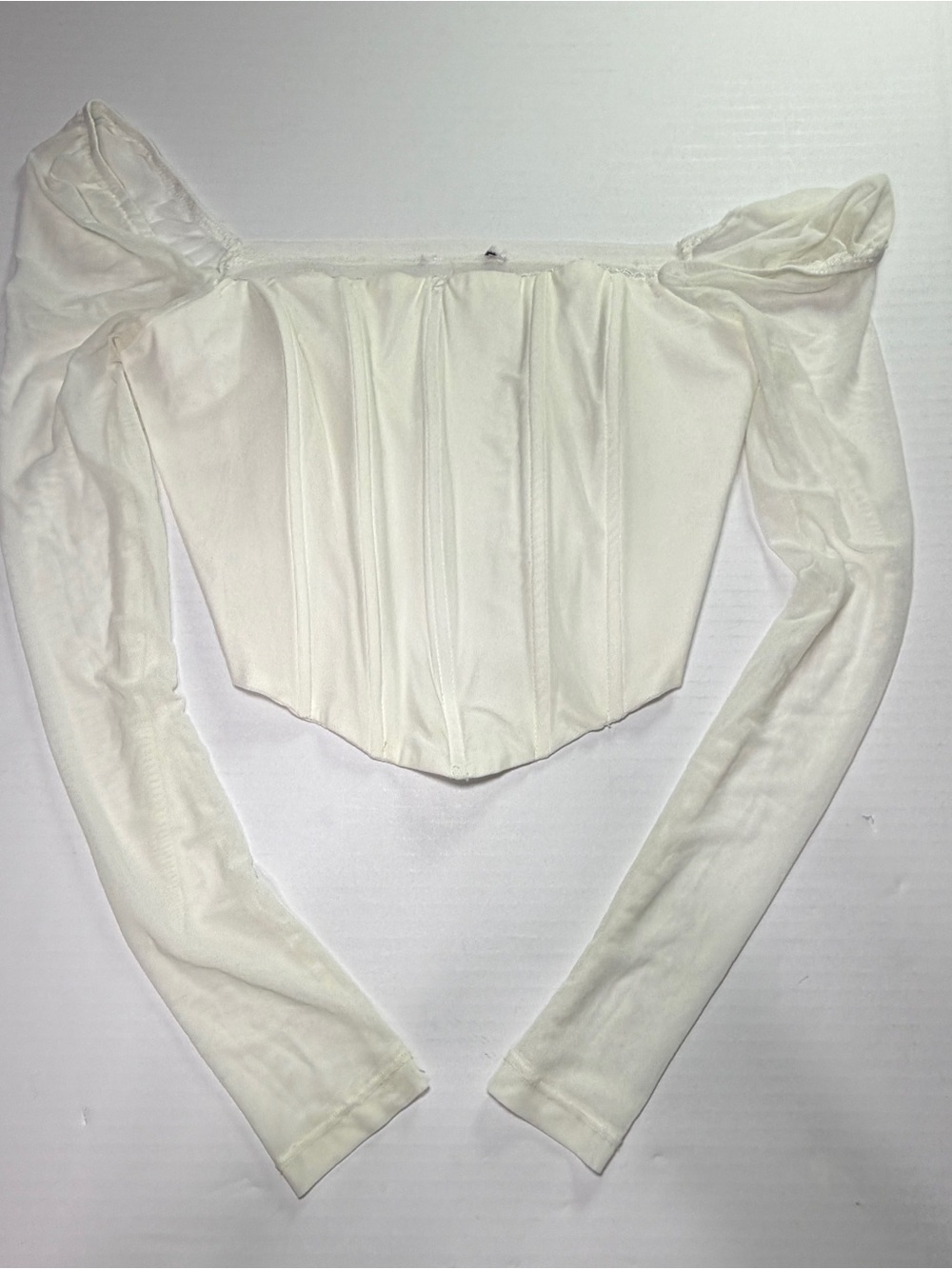 Princess Polly White Corset Top Puff Sleeve Milkmaid Long Sleeve Crop xs/s